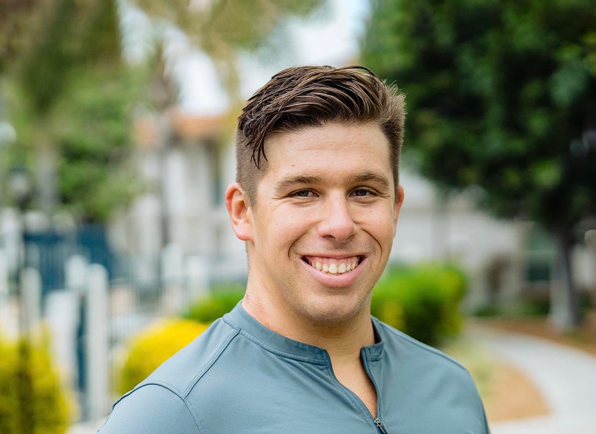 Brandon smiling with his name Brandon Schrom and the My Journey to JIVI® logo